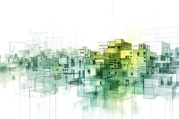 Fototapeta premium 3D illustration. City skyline on white background with reflection. 