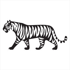 Obraz premium Tiger silhouette vector on white background, A black and white drawing of a lion, Silhouette picture.