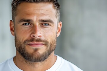 Obraz premium Handsome man with a charming smile and well-defined features captured with accent lighting in a modern setting