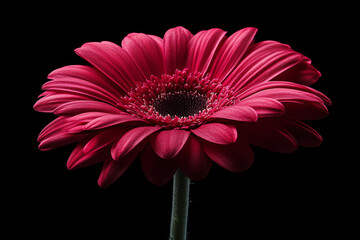 Close-up of red gerbera daisy with vibrant petals against black background