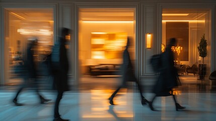 Motion blur of busy people walking in rush hour