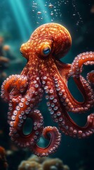 Obraz premium Graceful octopus enhances tranquility of vibrant ocean beneath gentle waves images