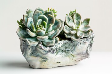Obraz premium cactus flower and Succulent isolated on white background. and other succulents in pot. 