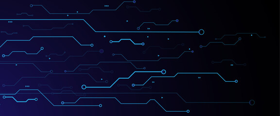 Vector technology lines circuit and dots on blue background, circuit board network connection.