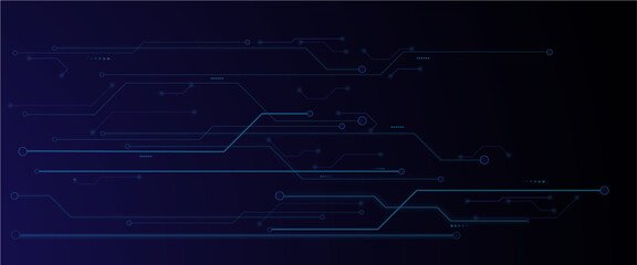 Vector technology lines circuit and dots on blue background, circuit board network connection.