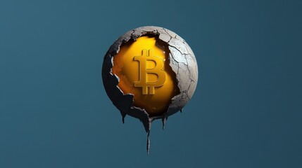 Obraz premium Bitcoin breaks through cracked sphere digital currency concept abstract background technology perspective cryptocurrency trends