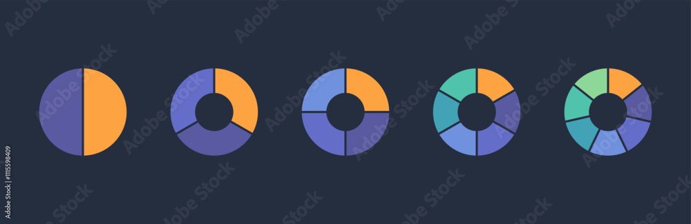 Poster pie charts diagrams. set of different color circles isolated. infographic element round shape. vecto