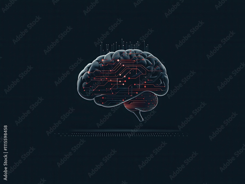 Poster a digital representation of a brain with circuitry, symbolizing the intersection of neuroscience and
