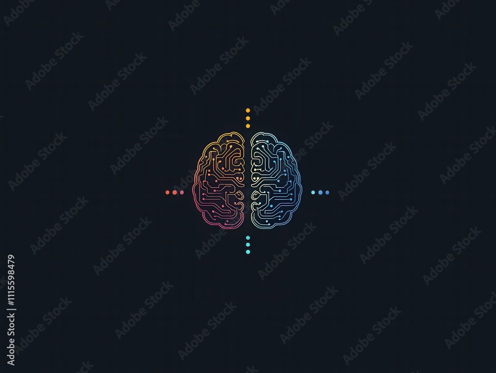 Poster a vibrant, abstract representation of a brain with a circuit-like design, symbolizing creativity and