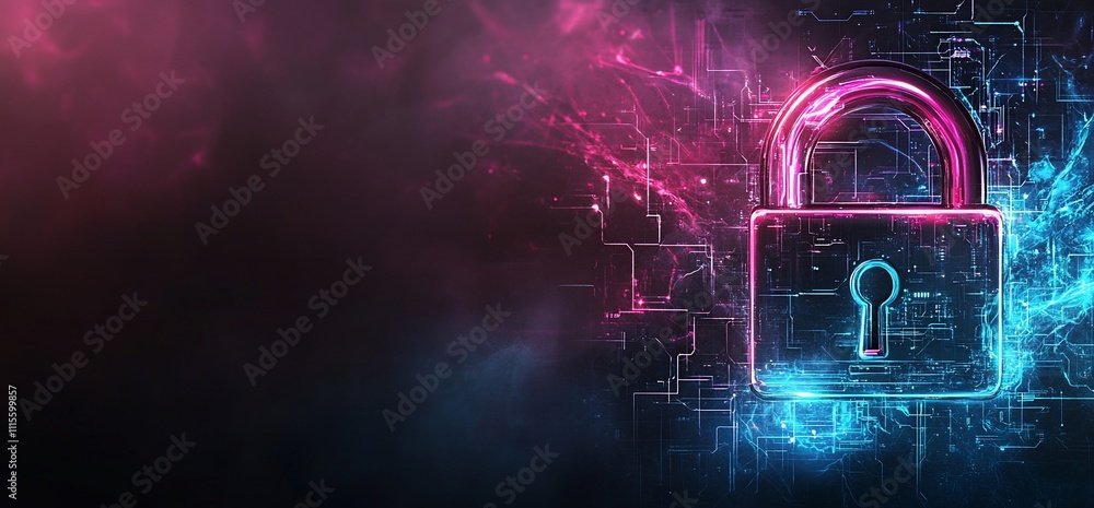 Poster a digital lock symbolizing cybersecurity and data protection.