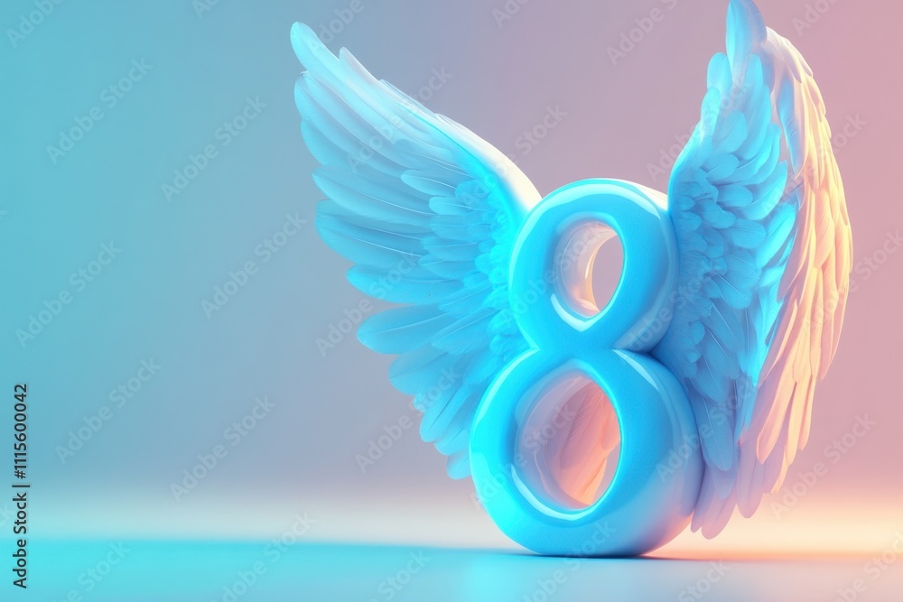 Poster a number 8 with wings on either side of it