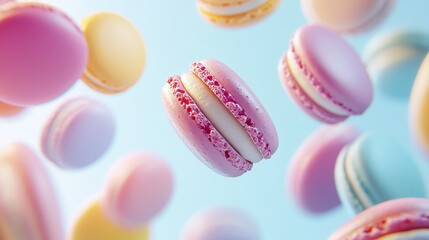 Fototapeta premium Colorful french macaron pastries floating
