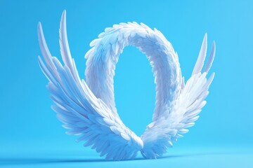 Fototapeta premium A white winged angel is depicted in a blue background