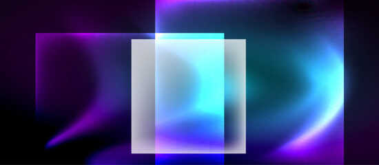 Fototapeta premium Glass squares with neon shiny light abstract background