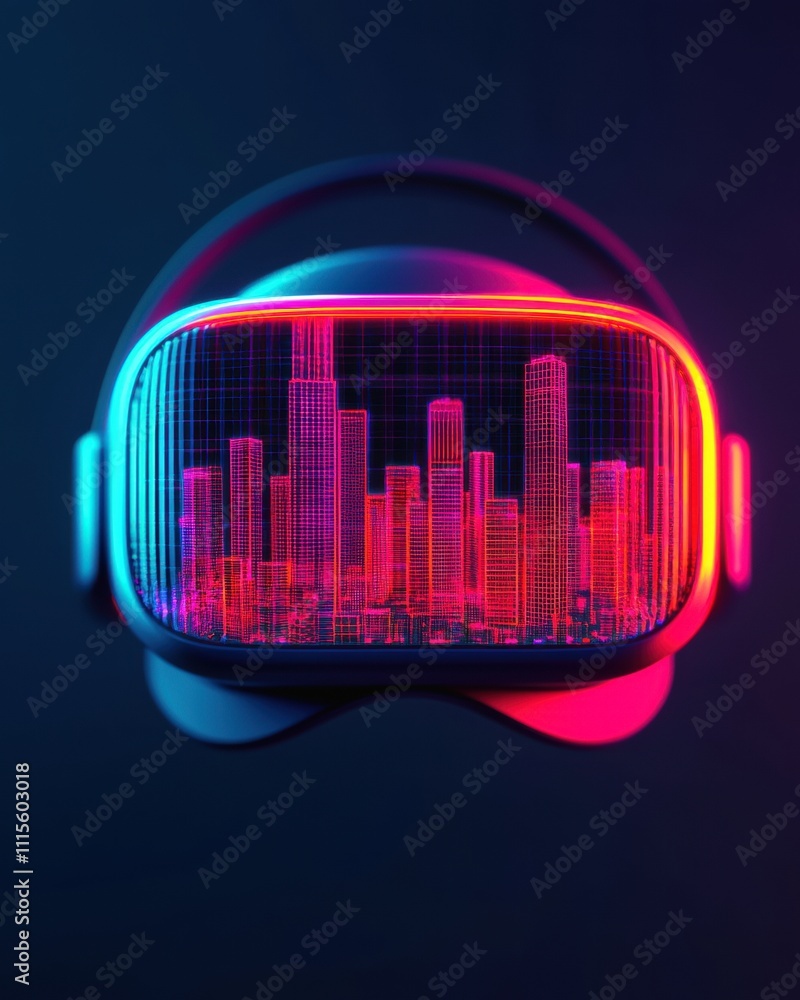 Poster a futuristic vr headset displays vibrant data visualizations, merging technology with immersive expe
