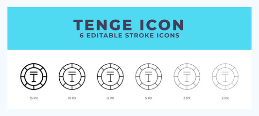 Tenge icon symbol. Logo illustration thin line. Bold line vector icons. Editable stroke