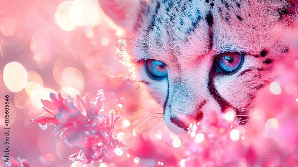 Poster a sharp image of a cat's face with a soft background and gentle light boke