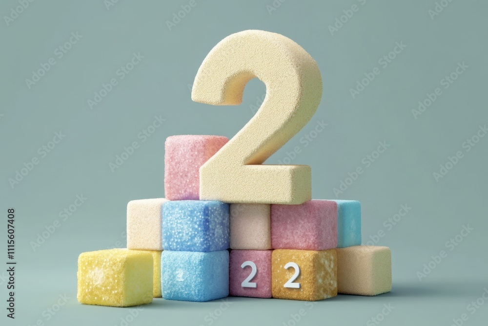 Poster a stack of colorful blocks with the number 2 on top