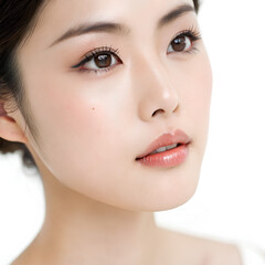 Naklejka premium Close up lips of Beautiful Japanese girl with dark eyebrows