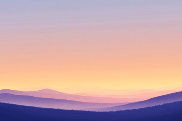 Obraz premium Serene mountain landscape bathed in soft sunset light, sky occupies three-fourths of the view, smooth gradient from orange to indigo, clear sky 1