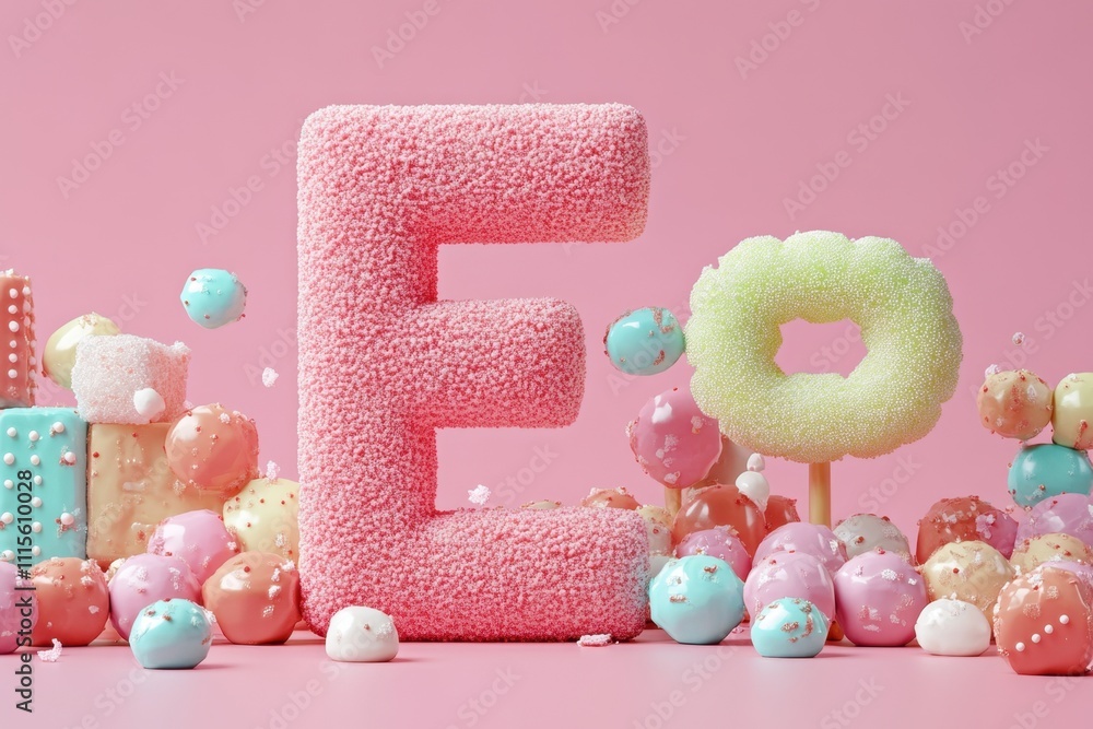 Poster the image is a colorful display of candy and letters
