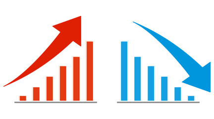 上昇と減少の棒グラフのイラストセット