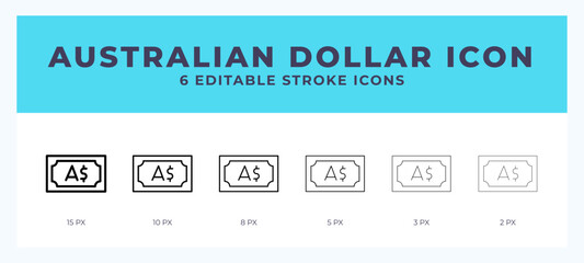 Australian dollar line icon. Vector icon symbol. Logo illustration. Editable line icon.