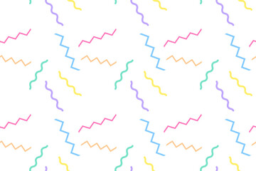 Seamless pattern featuring wavy and zigzag lines in pastel colors on a white background, perfect for playful designs.