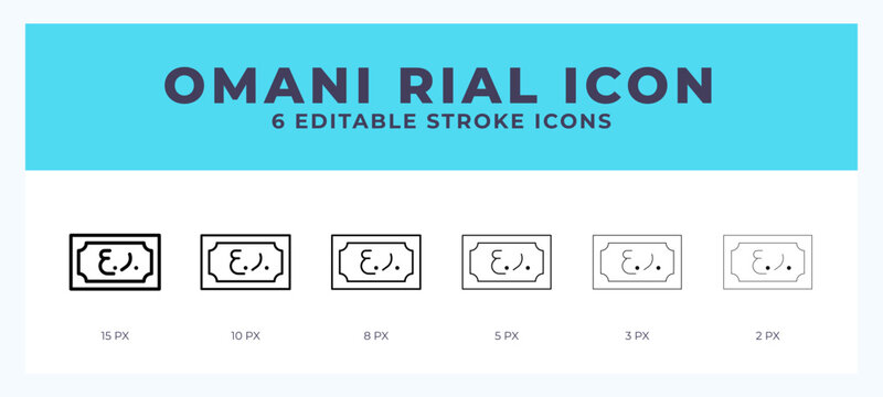 Omani rial icon set with different stroke. Design elements for logo. Vector illustration.