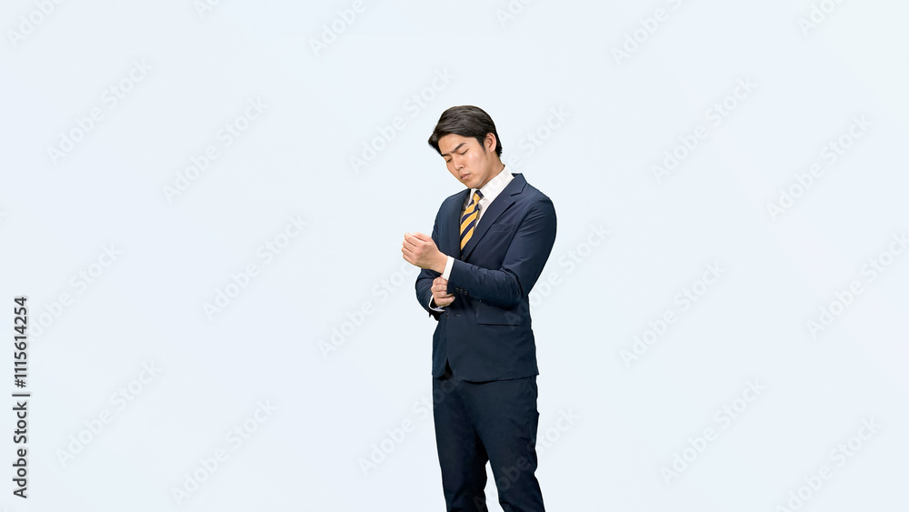 Fototapete ビジネスマン、男性、サラリーマン、スーツ、ビジネスパーソン、身だしなみ、着替え、ネクタイ、フォーマル、紳士服、日本人、着る、ビジネス、ファッション、おしゃれ、スタート、出発、通勤、出勤、カフス、試着、フィッティング、切り抜き、コピースペース、出かける、朝、会社員、営業、人材、就職、リクルート、就活、就活生、就職活動、やる気、準備、サイズ、セミオーダー、オーダーメイド、オーダースーツ、ビジネスウェア