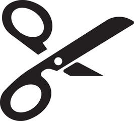 Scissor icon in black flat style. Simple silhouette of open scissor. Coupon mark and symbol for cropping, signifying voucher element. Barber sharp cut trim vector isolated on transparent background.
