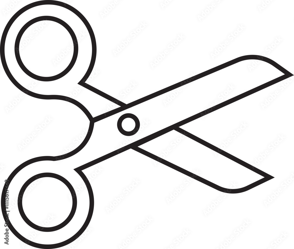 Poster scissor icon in black linear style. simple silhouette of open scissor. coupon mark and symbol for cr