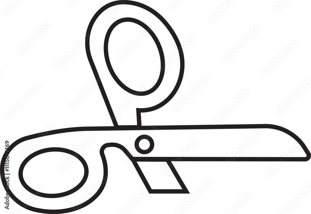 Poster scissor icon in black linear style. simple silhouette of open scissor. coupon mark and symbol for cr