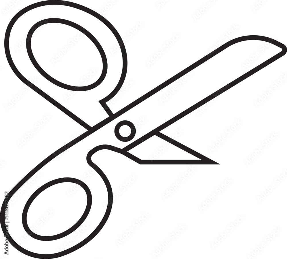 Poster scissor icon in black linear style. simple silhouette of open scissor. coupon mark and symbol for cr