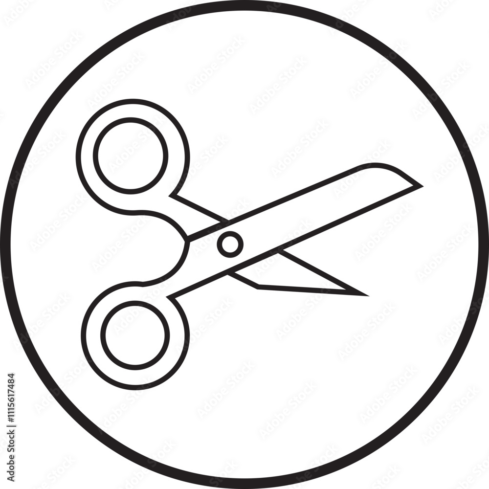 Poster scissor icon in black linear style. simple silhouette of open scissor. coupon mark and symbol for cr