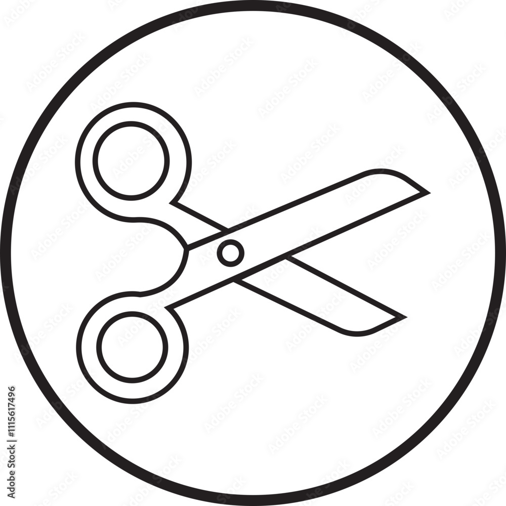 Poster scissor icon in black linear style. simple silhouette of open scissor. coupon mark and symbol for cr