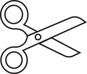 Scissor icon in black linear style. Simple silhouette of open scissor. Coupon mark and symbol for cropping, signifying voucher element. Barber sharp cut trim vector isolated on transparent background.