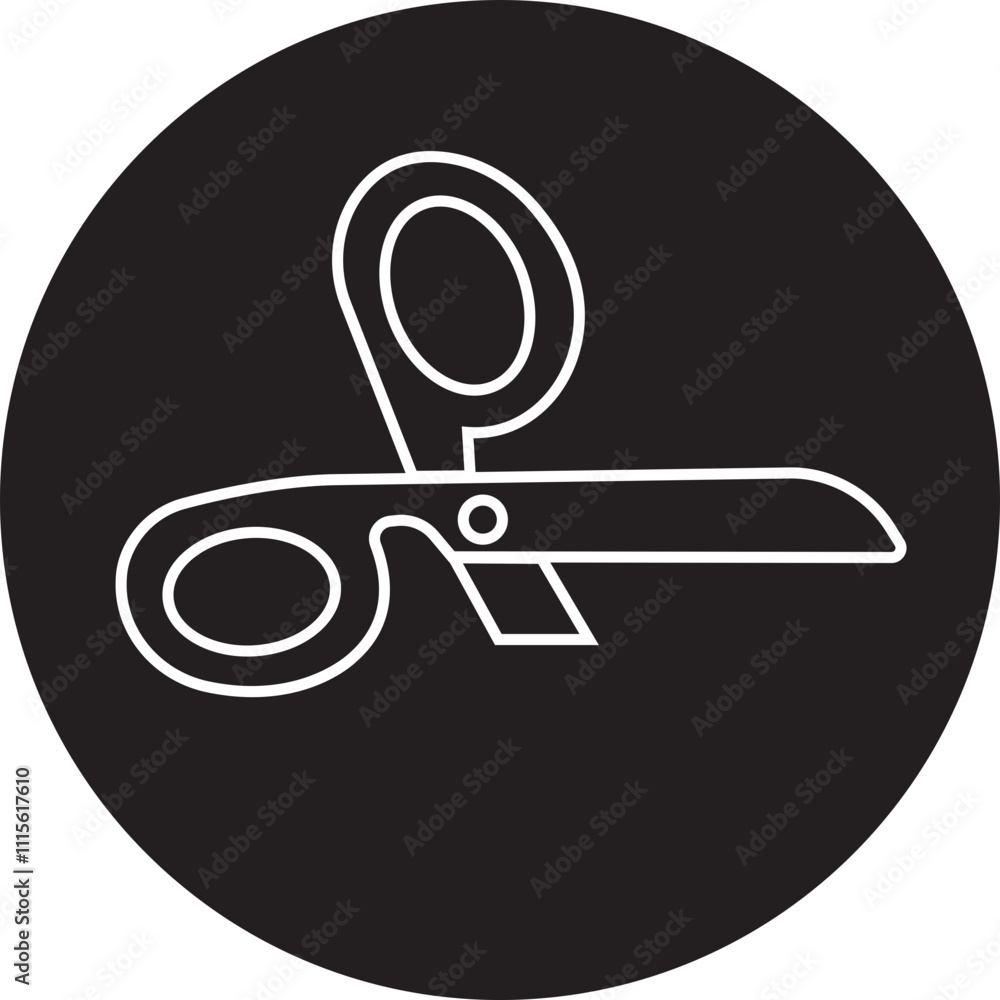 Poster scissor icon in black linear style. simple silhouette of open scissor. coupon mark and symbol for cr