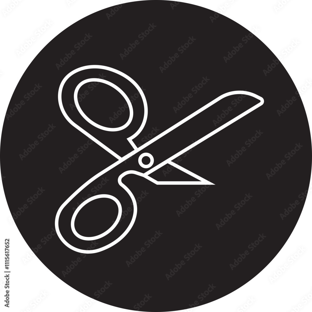 Poster scissor icon in black linear style. simple silhouette of open scissor. coupon mark and symbol for cr