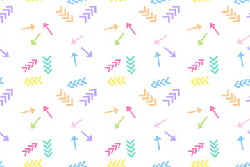 Seamless pattern featuring vibrant arrows in various colors and directions on a clean white background.