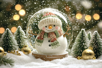 Obraz premium Whimsical Snow Globe with Smiling Snowman