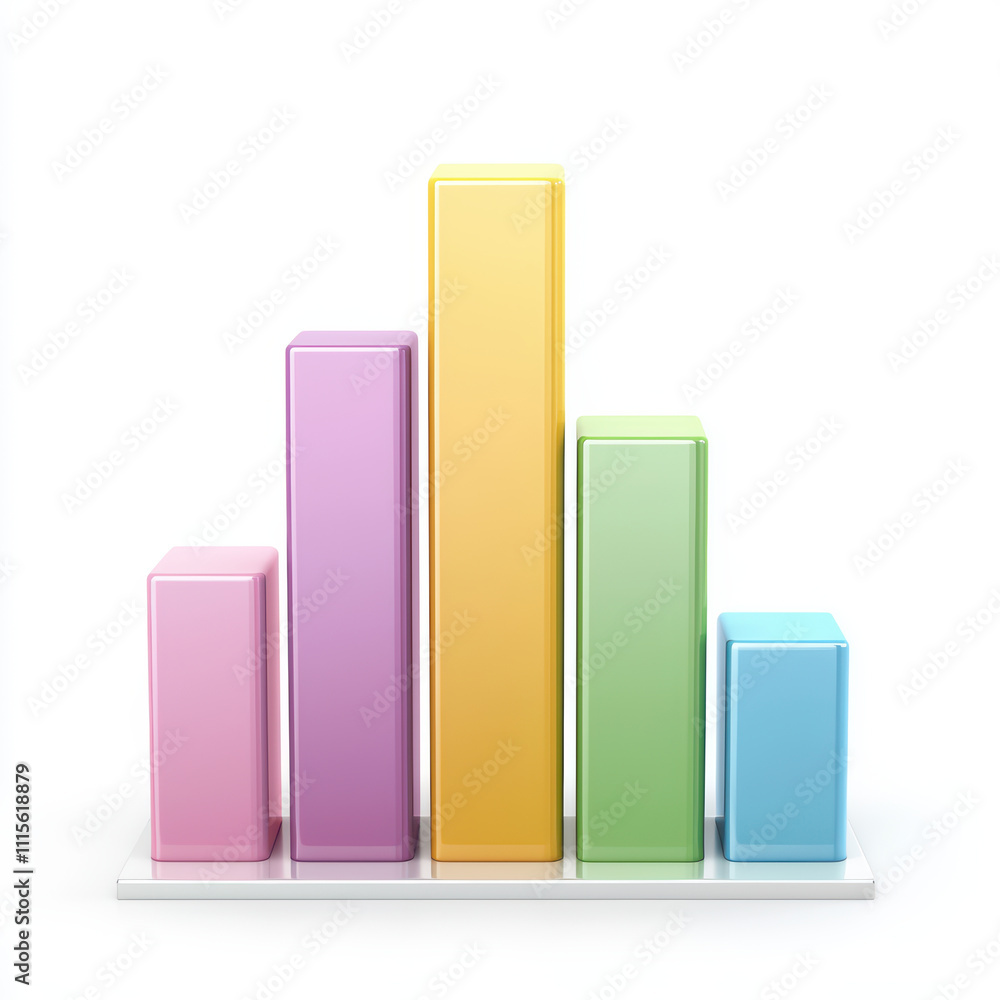 Poster colorful bar graph representing data visualization in 3d style