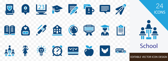School solid icon set. containing books, classroom, study, science,  chalkboard, library and more vector design 