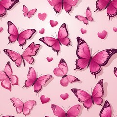 Fototapeta premium Seamless pattern with pink butterflies. Love, valentines day, hearts, spring, summer concept for print, textile, card.