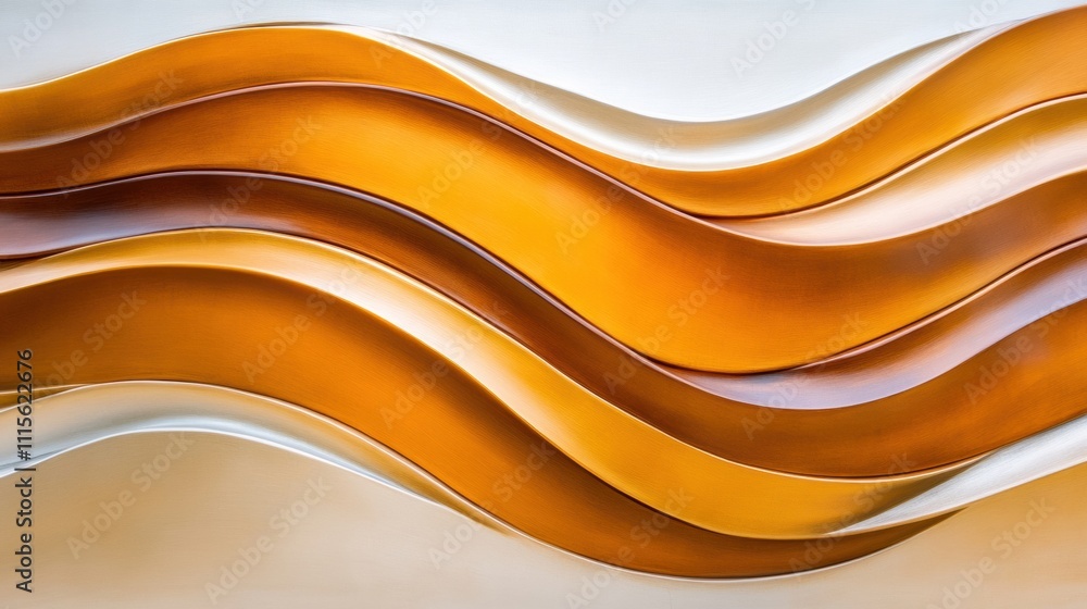 Poster abstract waves of golden and silver hues create a dynamic and fluid visual effect, ai