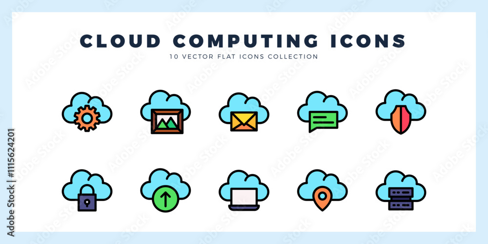 Poster 10 cloud computing lineal color icon pack. vector illustration.