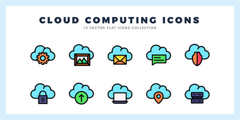 Obraz premium 10 Cloud Computing Lineal Color icon pack. vector illustration.