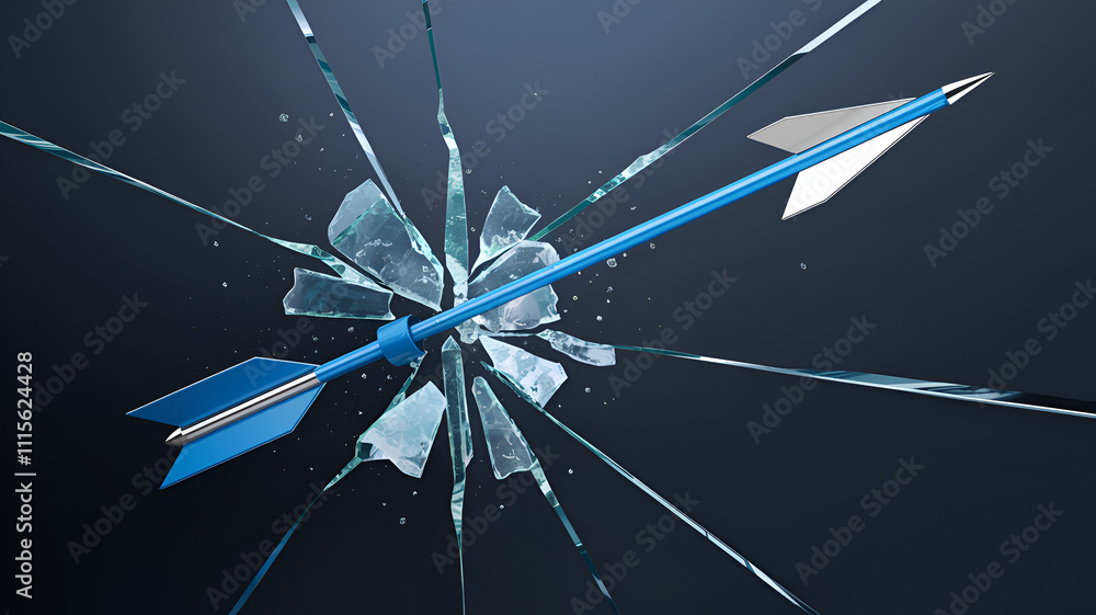 Poster arrow piercing through shattered glass, creating dynamic motion and visual impact