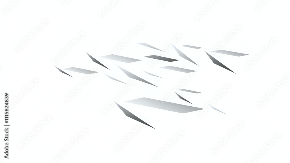 Poster abstract design featuring sharp geometric shapes in a soft gray tone against a white background