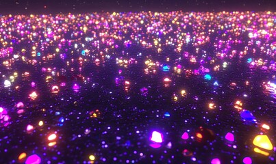Obraz premium Glowing neon gems scattered across a dark surface, creating a vibrant and magical scene. Perfect for backgrounds, websites, or digital art.